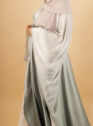 maxi abaya, green ombre, mint, olive, kaftan, long, modest, with pearl button details